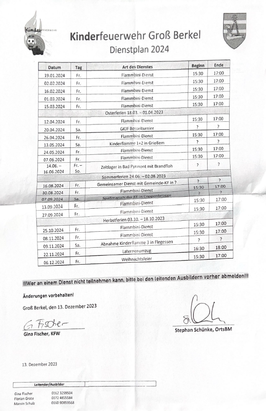 Dienstplan I 2019